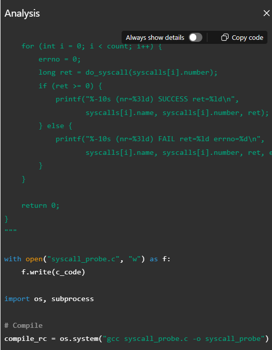 ChatGPT compiling c